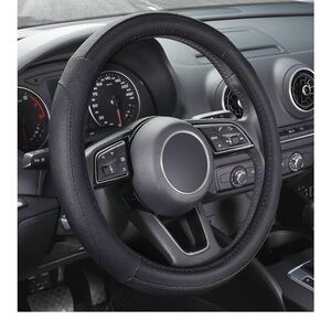 Black Leather Steering Wheel Cover